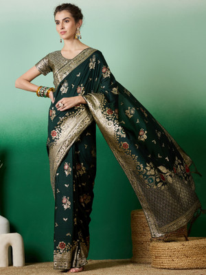 RK Creation Printed Bollywood Cotton Silk Saree(Green)