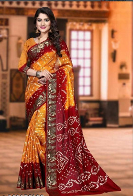Tanishka creation Woven Bandhani Cotton Silk Saree(Maroon)