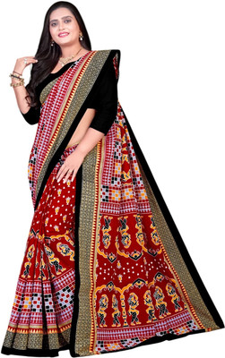 ETHNIC ODISHA HANDLOOM Printed Sambalpuri Pure Cotton Saree(Red)
