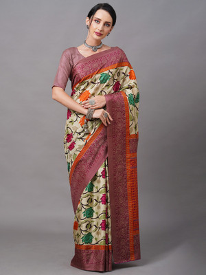 Divastri Floral Print Banarasi Art Silk Saree(Multicolor)