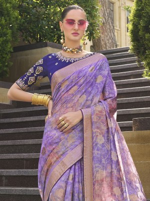 ANOUK Woven Banarasi Jacquard Saree(Purple)