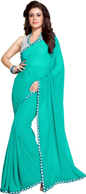 MIRCHI FASHION Embellished, Solid/Plain Bollywood Georgette Saree(Light Blue)