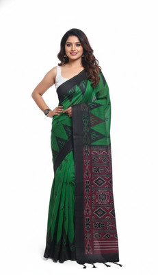 Padma Self Design, Printed Sambalpuri Pure Cotton Saree(Green)