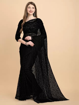 Suali Self Design Bollywood Net Saree(Black)