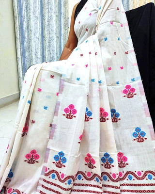 white desert Self Design Mekhela Chador Cotton Silk Saree(White)