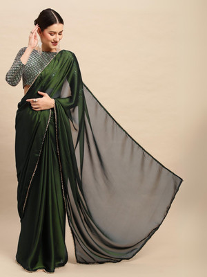Divastri Solid/Plain Bollywood Silk Blend Saree(Green)