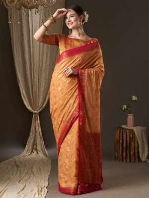 Sareemall Woven Banarasi Georgette Saree(Orange)