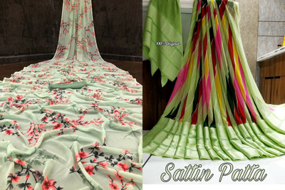 Sita Floral Print Bollywood Georgette Saree(Pack of 2, Green)