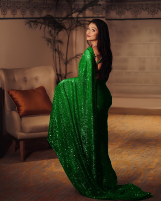 Bhojal Creation Embellished Bollywood Georgette Saree(Green)