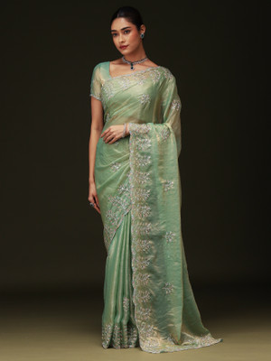Tasrika Embellished, Embroidered Bollywood Chiffon Saree(Light Green)