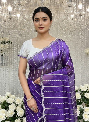 Sariya Embroidered, Embellished Bollywood Organza, Chiffon Saree(Purple)