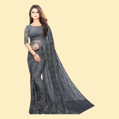 nexxxa Printed Banarasi Lycra Blend Saree(Grey)
