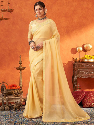 ANOUK Embellished Banarasi Chiffon Saree(Yellow)