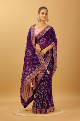 MAHARAJ SAREES Digital Print Bandhani Georgette Saree(Purple)