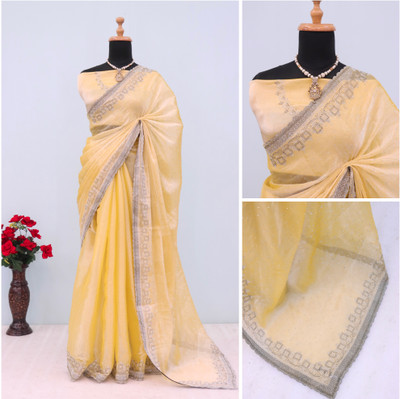 Jennyfab Embellished Bollywood Jimmy choo Saree(Yellow)