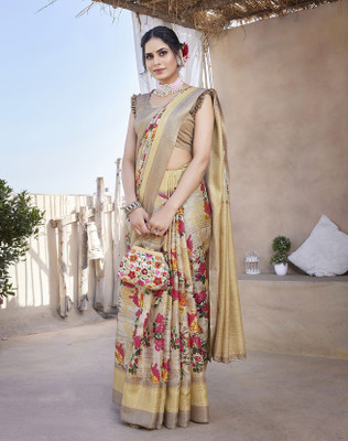 YASHIKA Printed Bollywood Art Silk Saree(Beige)