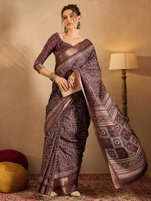 Sareemall Printed Madurai Silk Blend Saree(Purple)