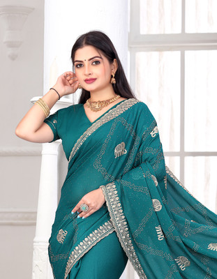 KHRITI FAB Embroidered Bollywood Georgette Saree(Light Blue)