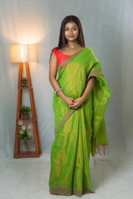 MAHAKAL ENTERPRISE Solid/Plain Pre Draped Saree Tissue Saree(Light Green)