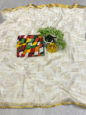 VINIT ENTERPRISE Embellished Daily Wear Chiffon Saree(White)
