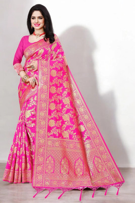 Pikham Self Design Banarasi Art Silk Saree(Pink)