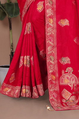 CKDESIGNER Woven, Self Design Banarasi Viscose Rayon Saree(Red)