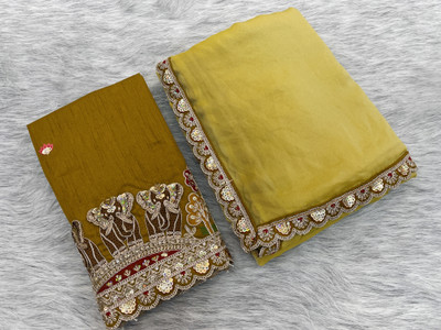 K 5 FASHION Embellished, Embroidered Bollywood Jimmy choo Saree(Yellow)