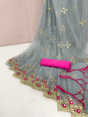 OZONE DESIGNS Embroidered Bollywood Net Saree(Multicolor)