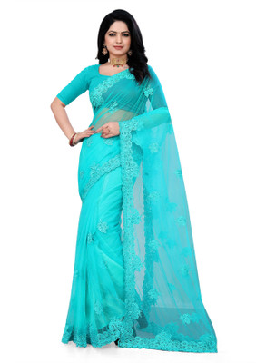 usharvi Self Design, Embroidered Bollywood Net Saree(Green)