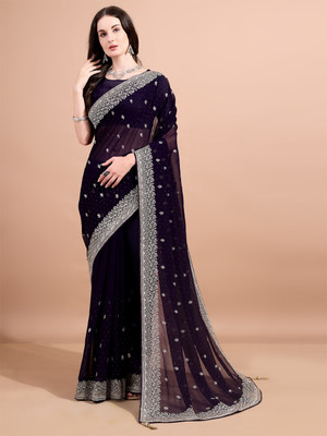 Leelavati Embroidered Bollywood Georgette Saree(Purple)