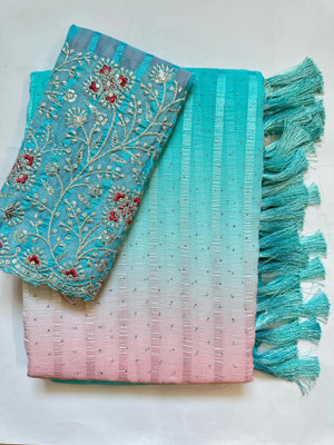 ABSilk Embroidered, Self Design, Solid/Plain Bollywood Georgette Saree(Blue, Pink)