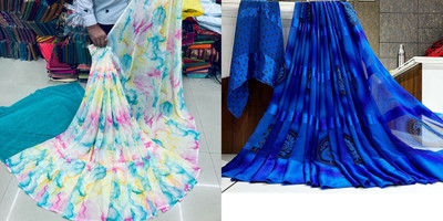 Sanjana Silk Printed Bollywood Georgette Saree(Pack of 2, Blue)