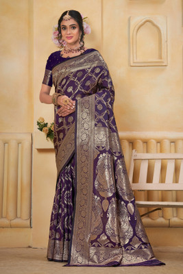 Yogik Creation Embellished Banarasi Art Silk Saree(Magenta)
