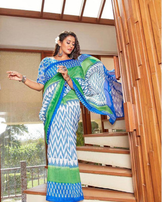 JASU CREATION Printed Ikkat Pure Cotton Saree(Multicolor)