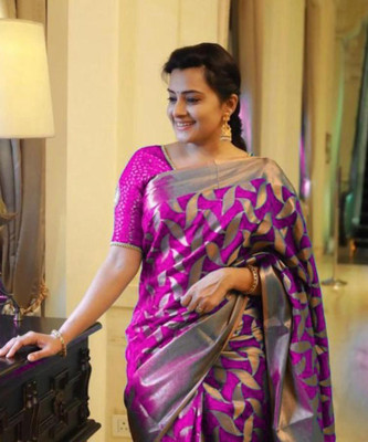 BHUMI FASHION Printed Banarasi Jacquard, Art Silk Saree(Purple)