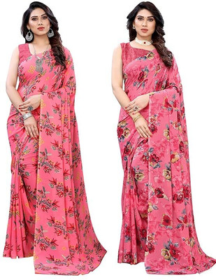 maayro Printed Bollywood Georgette Saree(Pack of 2, Multicolor)