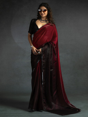 Divastri Embellished Bollywood Satin Saree(Magenta)