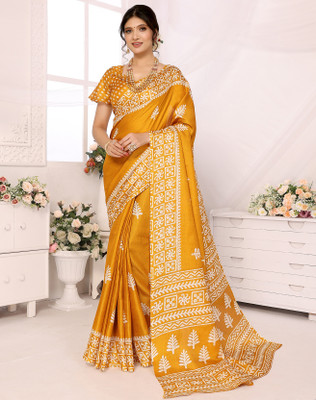 Divastri Printed Bhagalpuri Art Silk Saree(Yellow)