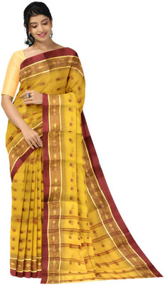 HARE KRISHNA ENTERPRISE Solid/Plain Handloom Pure Cotton Saree(Yellow)