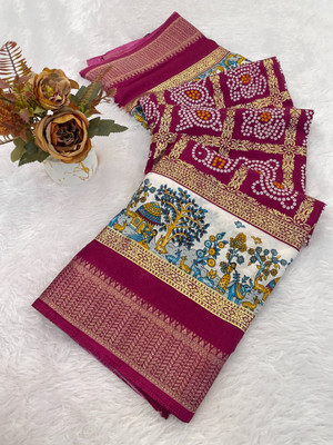 Julee Printed Bandhani Silk Blend Saree(Magenta)