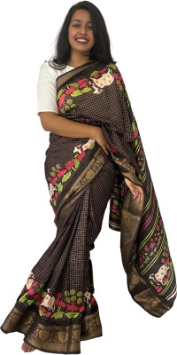 Sita Printed Bollywood Art Silk, Silk Blend Saree(Brown)