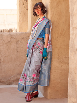 Tasrika Woven Chinnalapattu Georgette Saree(Grey)