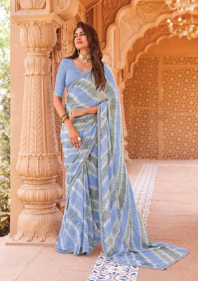 Laxmipati sarees Printed Saree with Attached Blouse Georgette Saree(Light Blue)