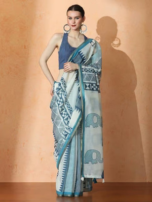 HITESH ENTERPRISE Digital Print Banarasi Tussar Silk Saree(Light Blue)