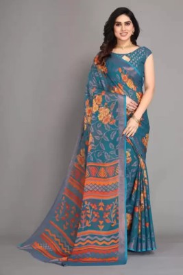 R4milA Floral Print Bollywood Chiffon, Brasso Saree(Light Blue)