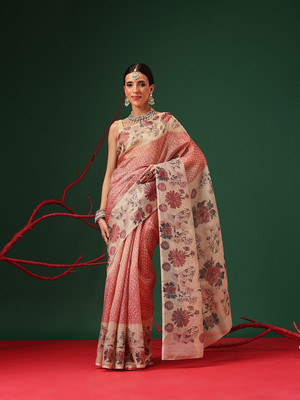 SILK ZONE Digital Print Bollywood Tissue Saree(Red)