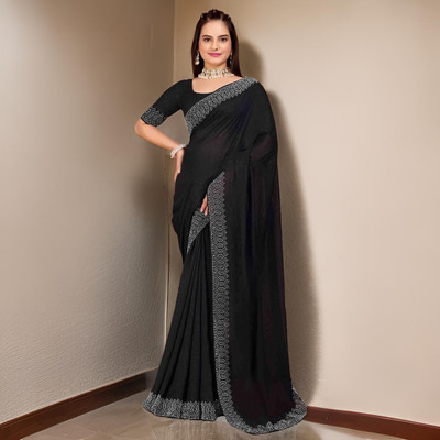 MANISHA Digital Print, Floral Print Bollywood Georgette Saree(Black)