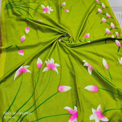 AdhikariLaxmi Printed Handloom Cotton Blend Saree(Green)