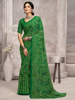 Divastri Floral Print, Geometric Print, Digital Print, Printed Bollywood Chiffon Saree(Green)