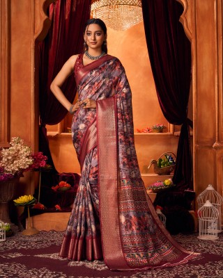 Varanga Printed Mysore Pure Silk Saree(Brown)